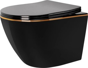 Hangende toilet Rea Carlo Mini Flat Black Gold Edge