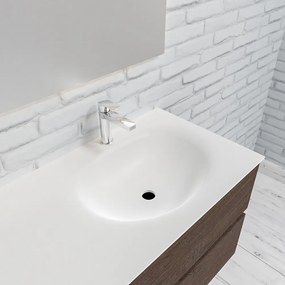 Zaro Sevilla Solid Surface badmeubel 120cm donker eiken 1 kraangat spoelbak rechts met 4 lades