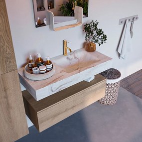 Mondiaz Alan DLux badmeubel 100cm washed oak 1 lade met wastafel frappe rechts 1 kraangat