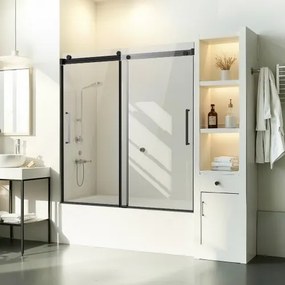 VEVOR Frameloze glazen schuifdeur voor bad of douche (1422-1524 x 1524 mm), schuifdeur voor bad of douche met 5/16 inch helder gehard glas en roestvrijstalen handgreep, zwarte afwerking