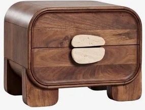 Nachtkastje 50x35 Cm Van Mangohout En Natuurlijke Steen Kivalina Travertijn - Donker Mangohout - Sklum