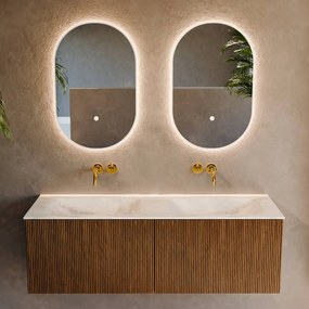 Mondiaz Kurve-dlux 130cm badmeubel dusk met 2 lades en wastafel leaf dubbel zonder kraangat opalo
