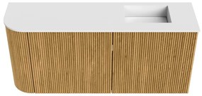 Mondiaz Joya 90cm toiletmeubel ronding links oak met wastafel faye rechts zonder kraangat talc