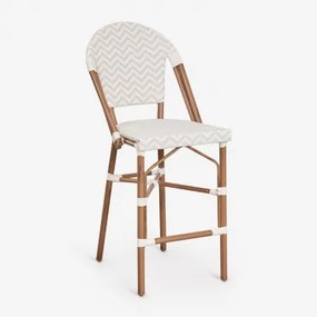 Set Van 2 Stapelbare Hoge Krukken Met Rugleuning Van Aluminium En Synthetisch Riet Brielle Bistro ↑65 Cm & Naakt Beige - Gardenia Wit - Sklum