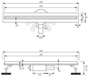 Brauer XS douchegoot 80cm met flens en draaibare sifon RVS geborsteld