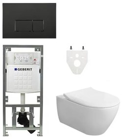 Villeroy & Boch Subway 2.0 DirectFlush CeramicPlus toiletset slimseat zitting met Geberit reservoir en bedieningsplaat met rechthoekige knoppen mat zwart 0701131/SW706189/ga26033/ga91964/