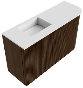 Mondiaz Joya 70cm toiletmeubel ronding rechts walnut met wastafel faye links zonder kraangat talc