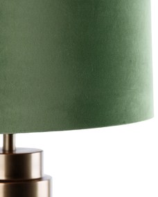 Tafellamp brons velours kap groen met goud 40 cm - Bruut Art Deco E27 rond Binnenverlichting Lamp