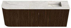 Mondiaz Joya DLux 110cm toiletmeubel ronding links walnut met wastafel faye rechts 1 kraangat ostra