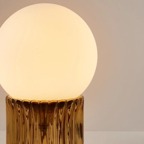 Tafellamp, gekleurd geribbeld glas en opaline