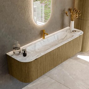 Mondiaz Kurve-dlux 170cm badmeubel ronding links/rechts dusk met 1 lade en 2 deuren en wastafel big large midden 1 kraangat glace