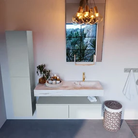 Mondiaz Alan DLux badmeubel 120cm clay 2 lades met wastafel frappe rechts 1 kraangat