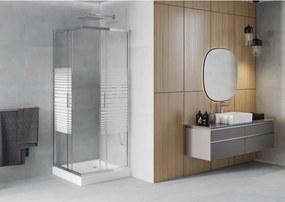 Mexen Rio vierkante douchecabine 70 x 70 cm, witte strepen, chroom + douchebak, wit - 860-070-070-01-20-4510
