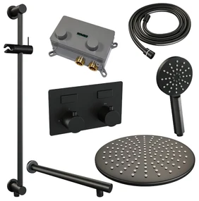 Brauer Black Edition thermostatische inbouw regendouche met 3 standen handdouche, rechte muurarm, glijstang en hoofddouche 30cm set 68 zwart mat