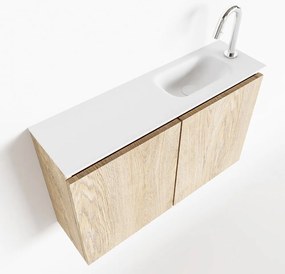 Mondiaz Ture 80cm toiletmeubel washed oak met wastafel talc rechts 1 kraangat