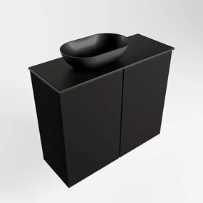 Mondiaz Fowy toiletmeubel 60cm urban met zwarte waskom links en kraangat