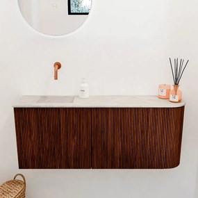 Mondiaz Joya DLux 100cm toiletmeubel ronding rechts ruby met wastafel faye links zonder kraangat ostra