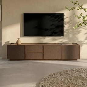 Walnoot Tv-meubel Met Stoffen Deuren 180 Cm - 180x40x40cm.