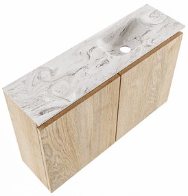 Mondiaz Ture DLux toiletmeubel 80cm washed oak met wastafel glace rechts zonder kraangat