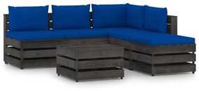 vidaXL 6-delige Loungeset met kussens grijs geïmpregneerd hout