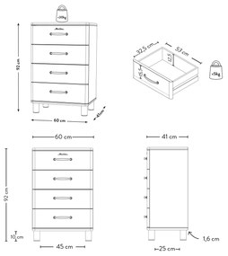 Tenzo Malibu Halfhoge Ladekast Zwart - 60x41x92cm.