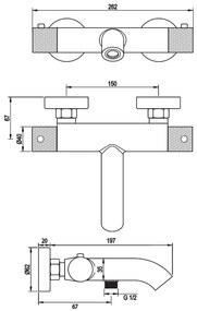 Brauer Gunmetal Carving thermostatische badkraan met glijstang en 3 standen handdouche gunmetal geborsteld PVD