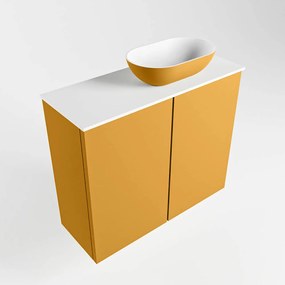 Mondiaz Fowy toiletmeubel 60cm ocher met gele waskom rechts en kraangat