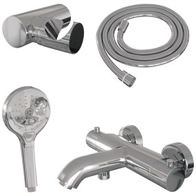 Brauer Stripe thermostatische badkraan met wandhouder en 3 standen handdouche chroom