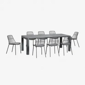 Rechthoekige Tafelset (220x100 Cm) Arnadine En 8 Maeba Tuinstoelen Grijs – Grafiet - Sklum