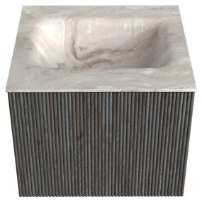 Mondiaz Kurve-dlux 50cm badmeubel shadow met 1 lade en wastafel grunne midden zonder kraangat frappe