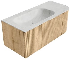 Mondiaz Kurve-dlux 105cm badmeubel ronding rechts oak met 1 lade en deur en wastafel big small links zonder kraangat opalo