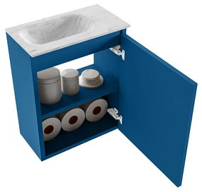 Mondiaz Ture DLux toiletmeubel 40cm jeans met wastafel opalo links met kraangat