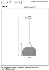 Lucide Mesh hanglamp 28cm 1x E27 zwart