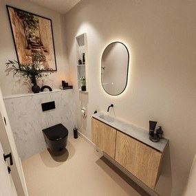 MONDIAZ TURE-DLUX 100cm toiletmeubel Washed Oak. EDEN wastafel Opalo positie links. Zonder kraangat. TUREDX100WASL0OPA