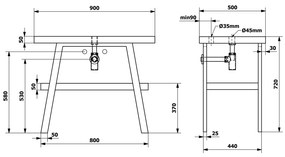 Sapho Twig staand badmeubel 90cm zwart stalen frame oud wit eiken