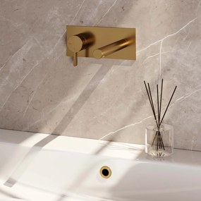 Brauer Gold Edition ColdStart wastafelkraan inbouw rechte uitloop met achterplaat model E2 geborsteld messing PVD