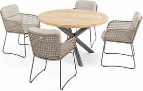 4 Seasons Outdoor Aprilla tuinset pure met Prado tafel antraciet met teak blad Ø 130 cm * Sale * Tuinset houtkleur weerbestendig