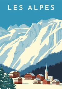 Ilustratie Alps travel retro poster, vintage banner., Rinat Khairitdinov