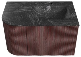 Mondiaz Kurve-dlux 75cm badmeubel ronding links ruby met 1 lade en deur en wastafel grunne kraangat rechts lava