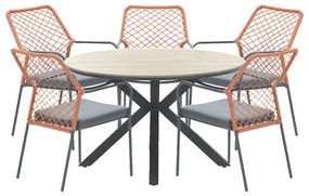 Garden Impressions Ross tuinset 6-delig koper - Tulli tuintafel Ø148x75 cm light teak look