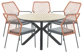 Garden Impressions Ross tuinset 6-delig koper - Tulli tuintafel Ø148x75 cm light teak look