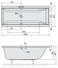 Polysan Cleo ligbad 180x90x48cm wit