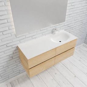 Zaro Sevilla Solid Surface badmeubel 120cm licht eiken 1 kraangat spoelbak rechts met 4 lades