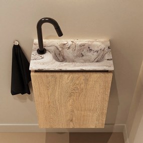 Mondiaz Ture DLux toiletmeubel 40cm washed oak met wastafel glace rechts met kraangat