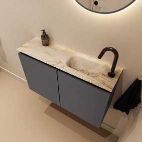 Mondiaz Ture DLux toiletmeubel 80cm dark grey met wastafel frappe rechts met kraangat