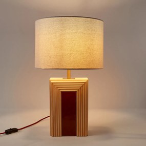 Tafellamp in rotan en keramiek, lampenkap van linnen, CÉRABI