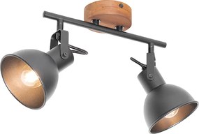 Industriële spot zwart met hout kantelbaar 2-lichts - Tommy