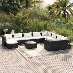 vidaXL 11-delige Loungeset met kussens poly rattan zwart