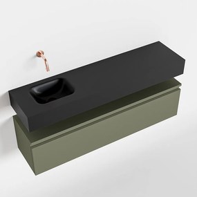 Mondiaz Andor toiletmeubel 120cm army met zwarte wastafel links zonder kraangat