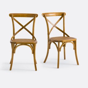 Set van 2 stoelen, hout en riet Cedak